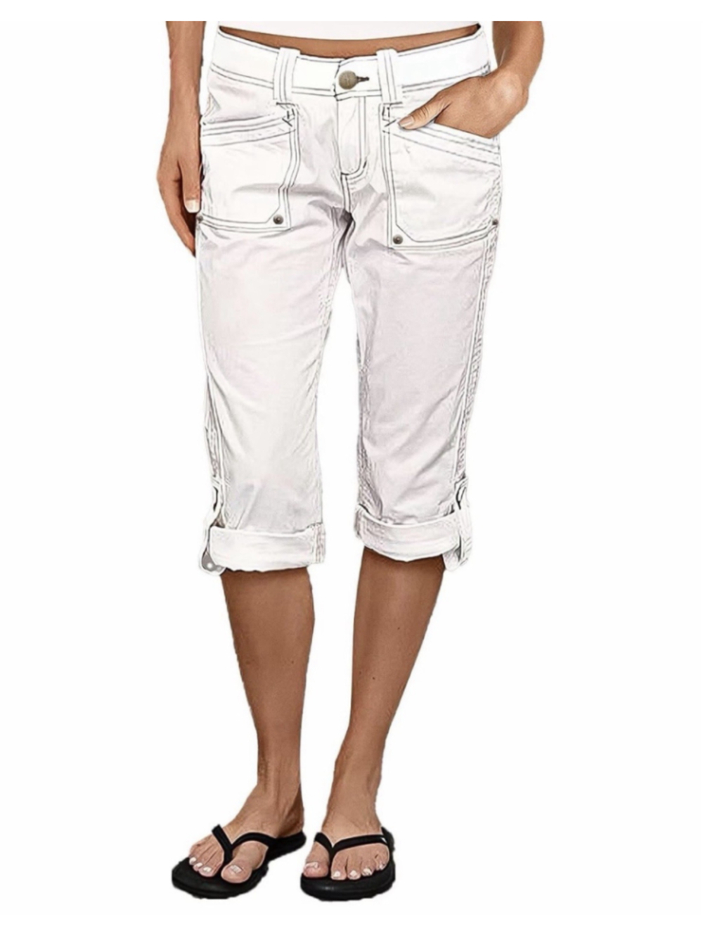Flamingals Womens Capris Shorts Mid Rise Cargo Bermuda Shorts M